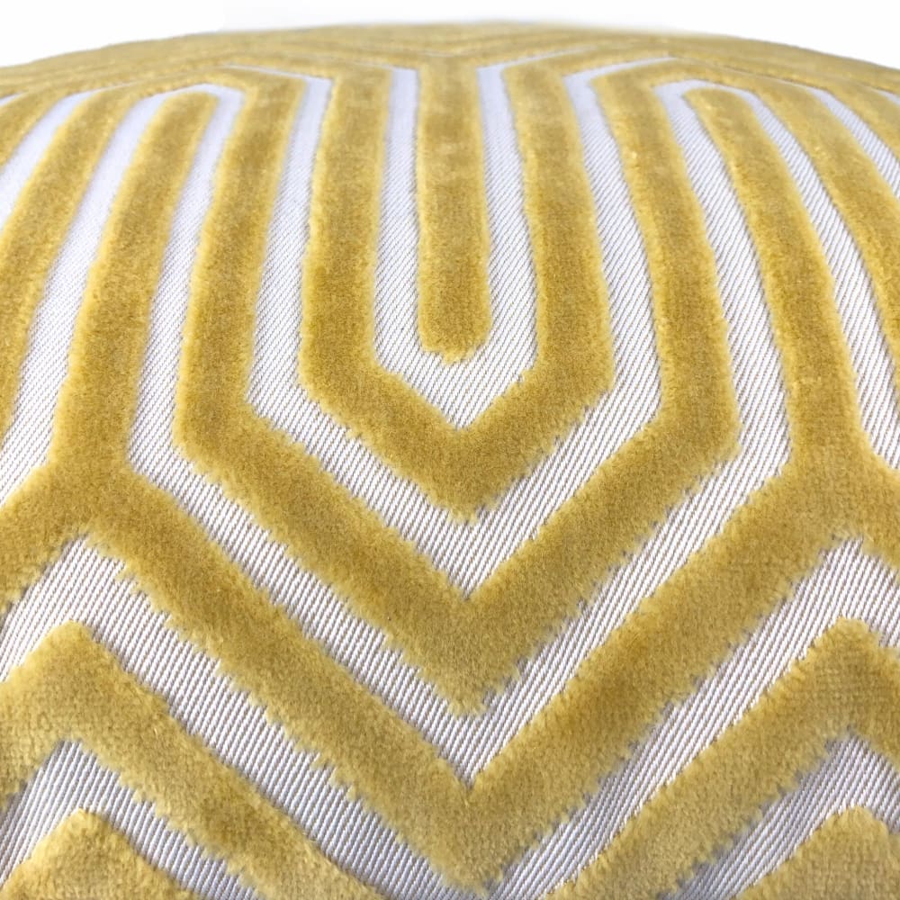 Maestro Geometric Buttercup Yellow Cut Velvet Pillow Cover - Aloriam