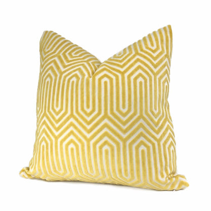 Maestro Geometric Buttercup Yellow Cut Velvet Pillow Cover - Aloriam