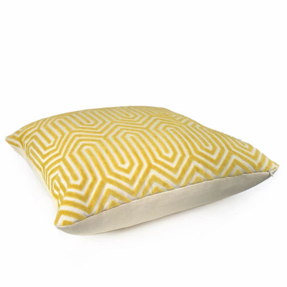 Maestro Geometric Buttercup Yellow Cut Velvet Pillow Cover - Aloriam