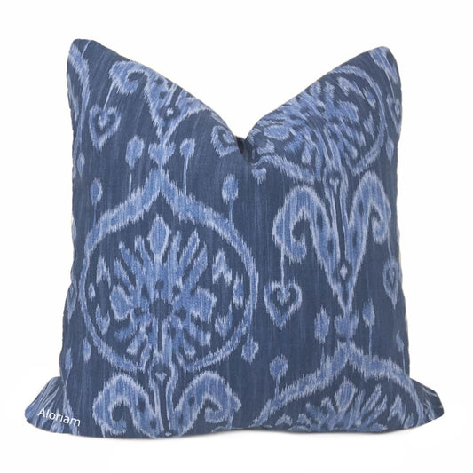 Malik Blue Ethnic Ikat Cotton Print Pillow Cover - Aloriam