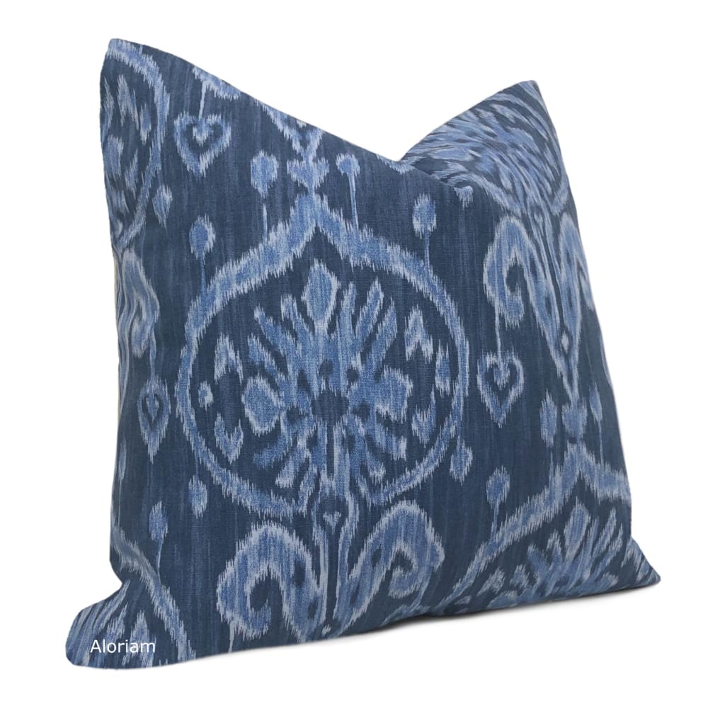 Malik Blue Ethnic Ikat Cotton Print Pillow Cover - Aloriam