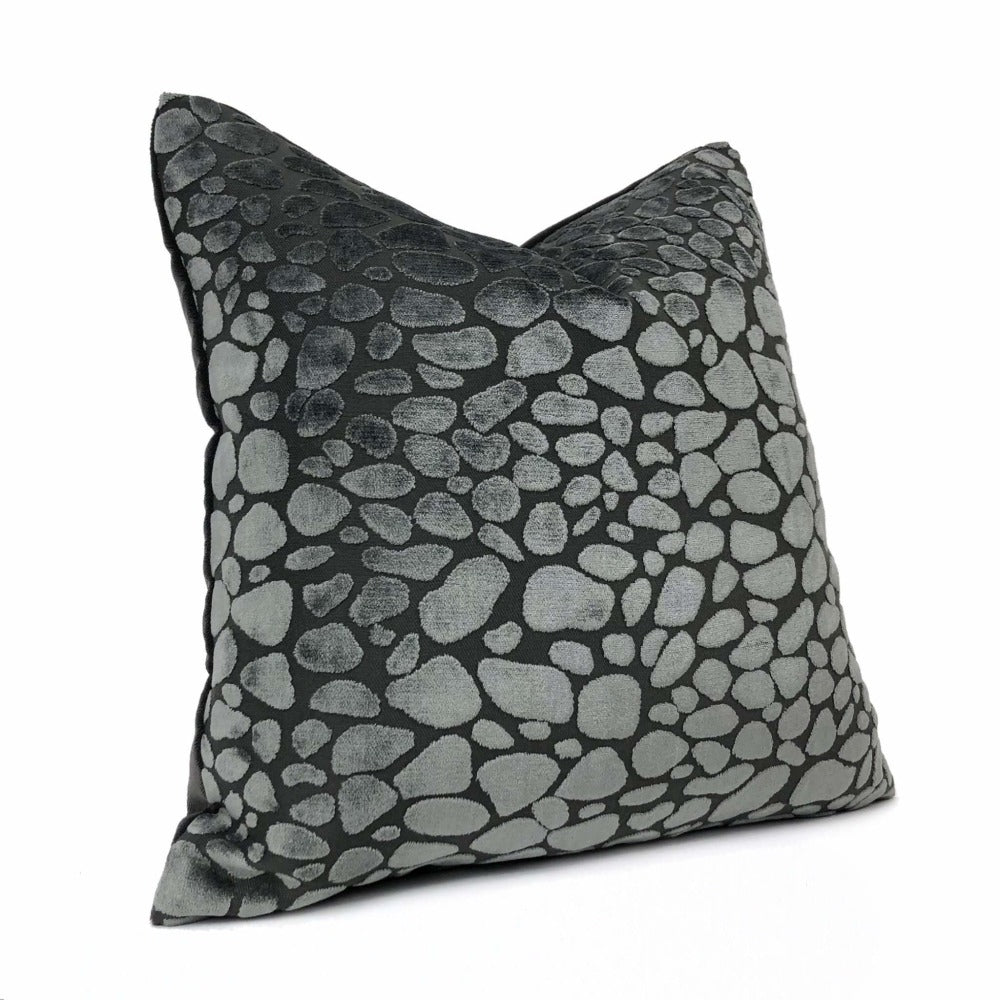 Malindi Dark Gray Modern Animal Pebble Spot Velvet Pillow Case Euro Sham 24x24 26x26 28x28