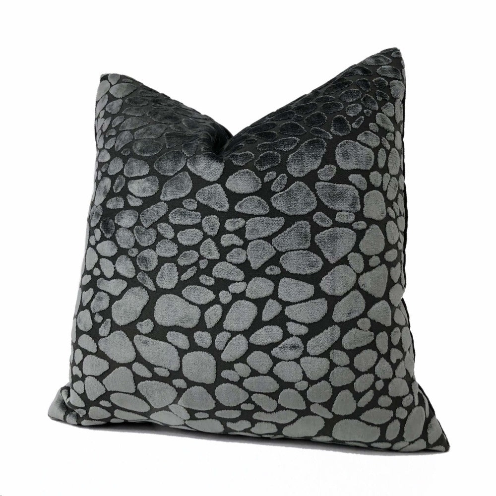 Malindi Dark Gray Modern Animal Pebble Spot Velvet Pillow Cover Cushion Pillow Case Euro Sham 16x16 18x18 20x20 22x22 24x24 26x26 28x28 Lumbar Pillow 12x18 12x20 12x24 14x20 16x26 by Aloriam