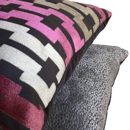 Pink Cream Taupe Gray Modern Velvet Geometric Stripe Pillow Cover by Aloriam