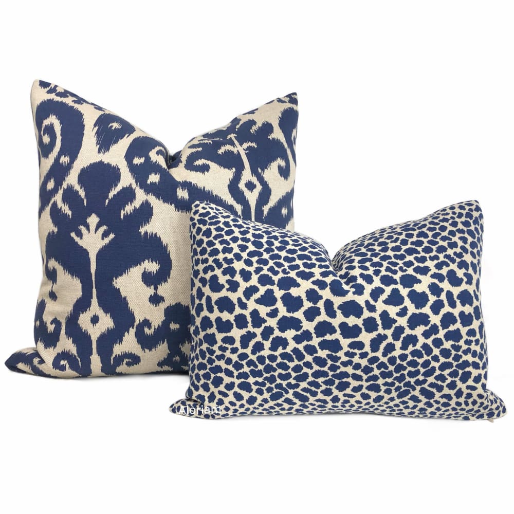 Marrakesh Ikat Ethnic Pattern Blue Beige Pillow Cover (Made from Lacefield Designs fabric) - Aloriam