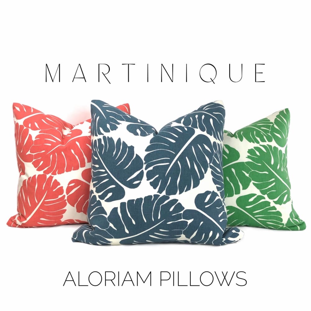 Martinique Dark Blue Modern Palm Leaf Print Pillow Cover - Aloriam