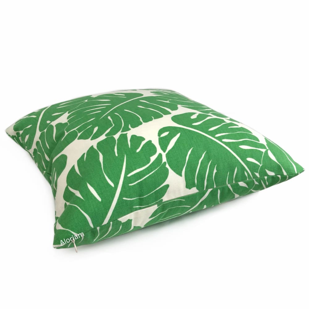 Martinique Green Modern Palm Leaf Print Pillow Cover - Aloriam