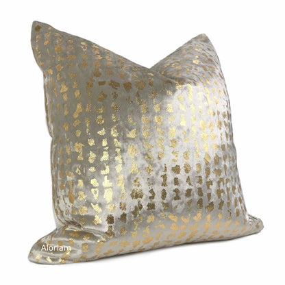 Matteo Champagne & Gold Metallic Leopard Spot Pillow Cover - Aloriam