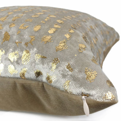 Matteo Champagne & Gold Metallic Leopard Spot Pillow Cover - Aloriam