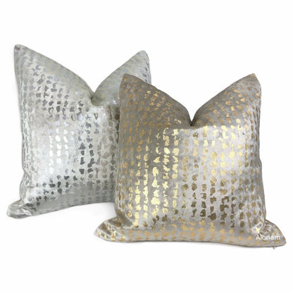 Matteo Champagne & Gold Metallic Leopard Spot Pillow Cover - Aloriam