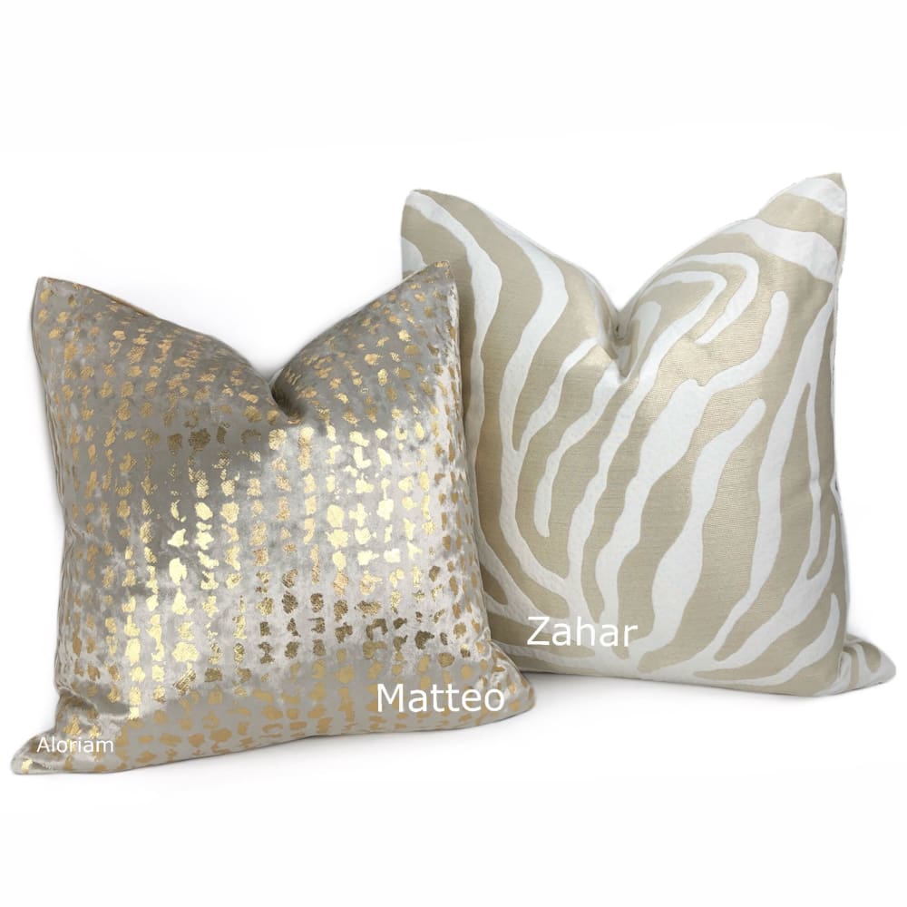 Matteo Champagne & Gold Metallic Leopard Spot Pillow Cover - Aloriam