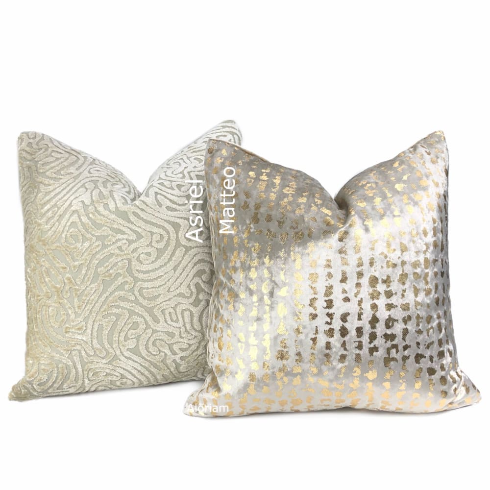 Matteo Champagne & Gold Metallic Leopard Spot Pillow Cover - Aloriam