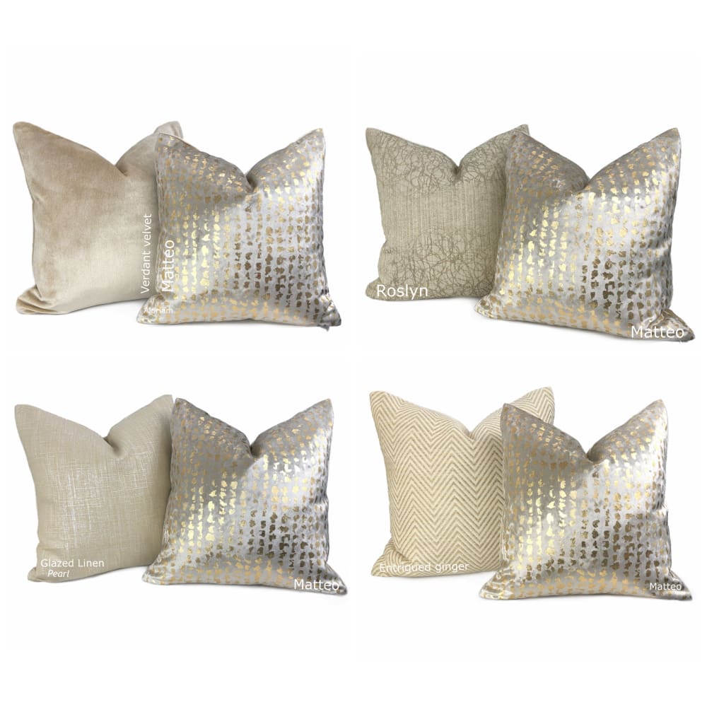 Matteo Champagne & Gold Metallic Leopard Spot Pillow Cover - Aloriam