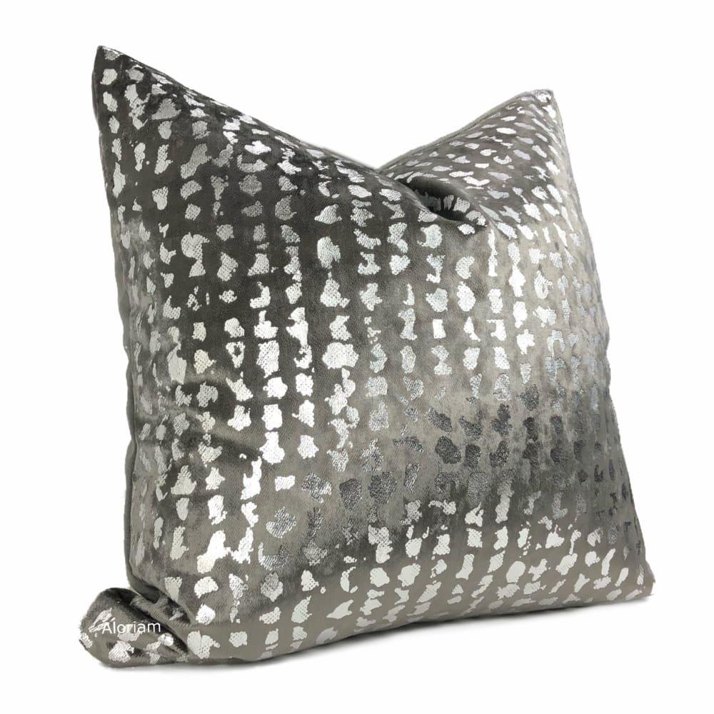 Matteo Graphite & Silver Metallic Leopard Spot Pillow Cover - Aloriam