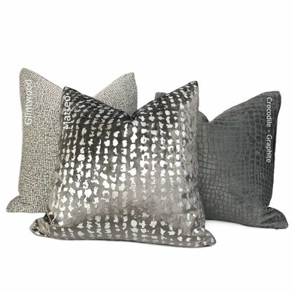 Matteo Graphite & Silver Metallic Leopard Spot Pillow Cover - Aloriam