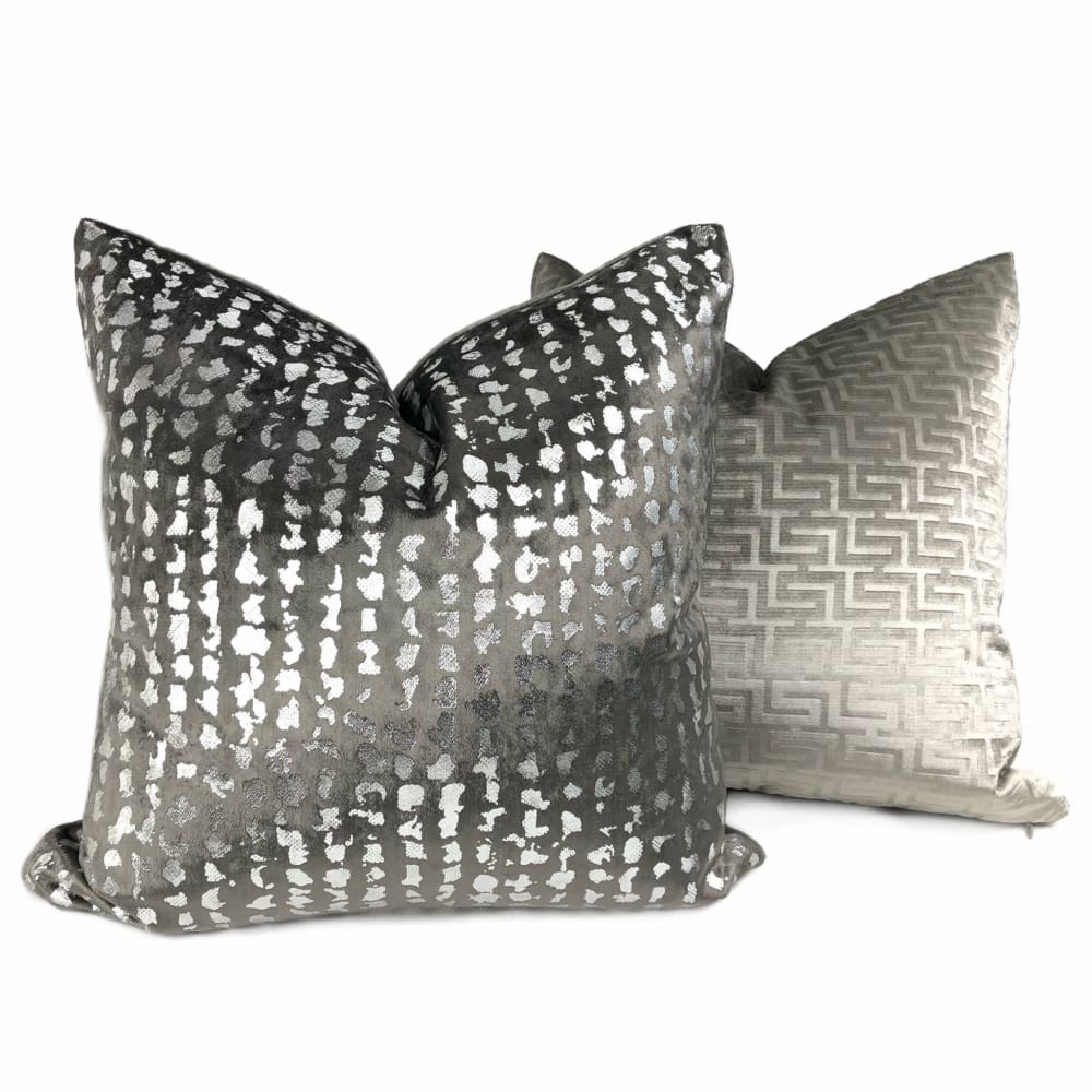 Matteo Graphite & Silver Metallic Leopard Spot Pillow Cover - Aloriam