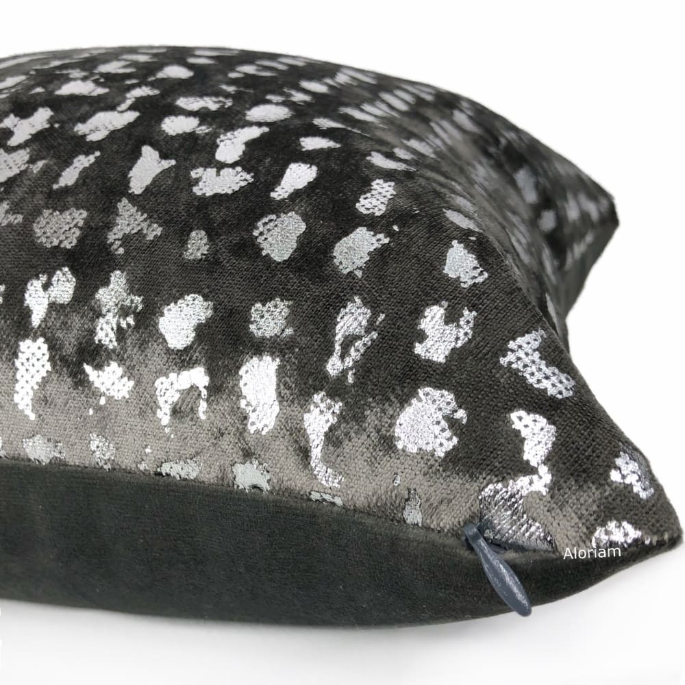 Matteo Graphite & Silver Metallic Leopard Spot Pillow Cover - Aloriam