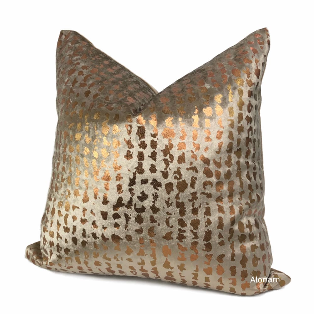 Matteo Taupe Brown & Copper Metallic Leopard Spot Pillow Cover - Aloriam