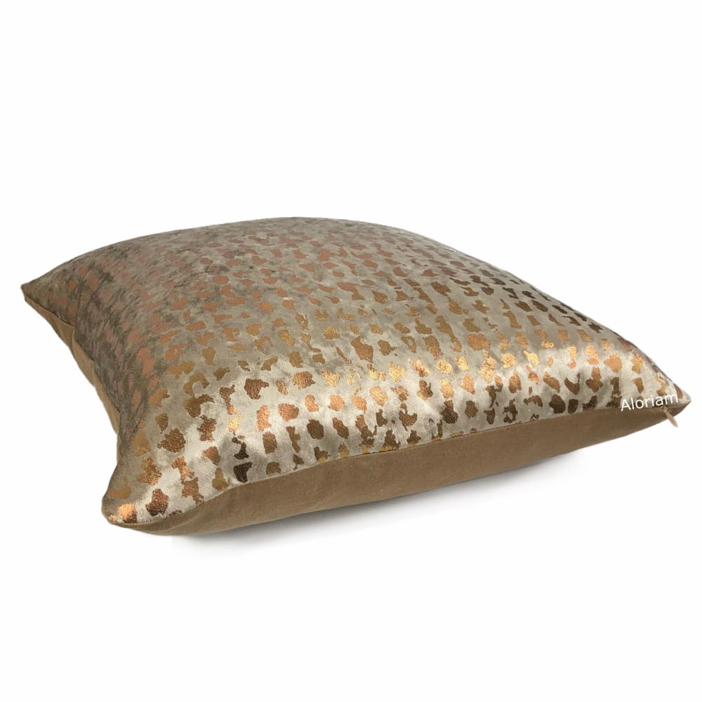 Matteo Taupe Brown & Copper Metallic Leopard Spot Pillow Cover - Aloriam