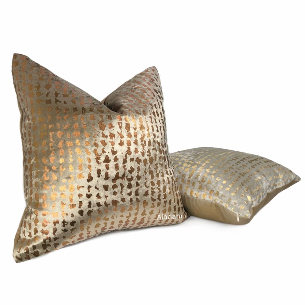 Matteo Taupe Brown & Copper Metallic Leopard Spot Pillow Cover - Aloriam