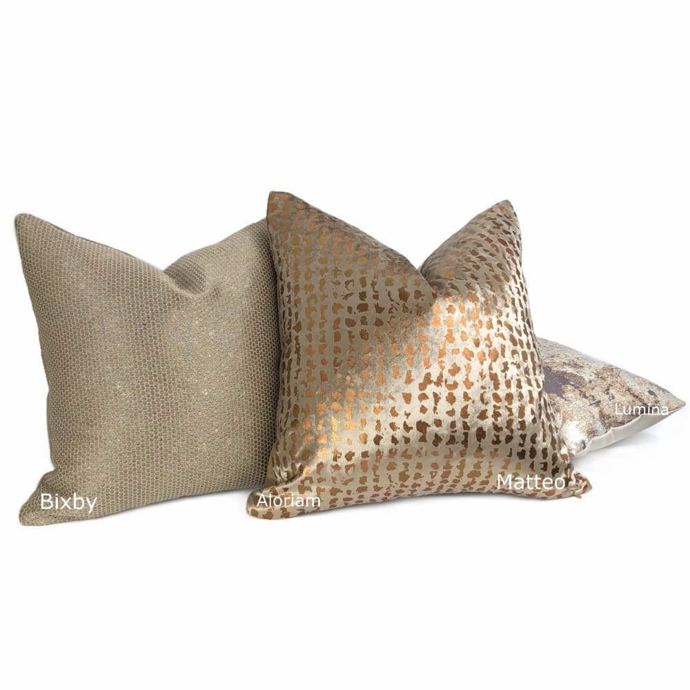 Matteo Taupe Brown & Copper Metallic Leopard Spot Pillow Cover - Aloriam