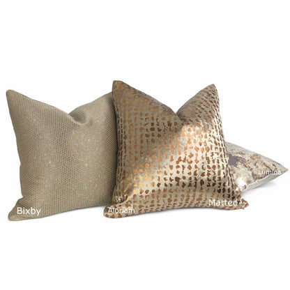 Matteo Taupe Brown & Copper Metallic Leopard Spot Pillow Cover - Aloriam