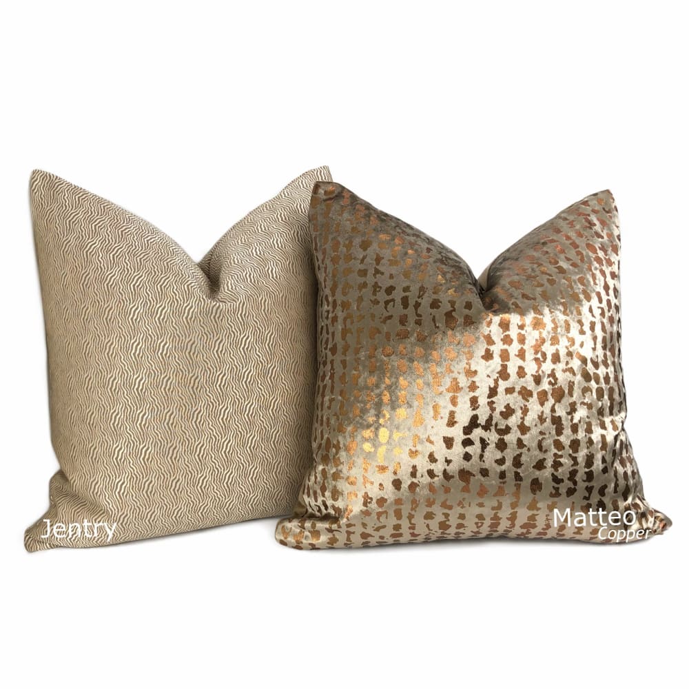 Matteo Taupe Brown & Copper Metallic Leopard Spot Pillow Cover - Aloriam