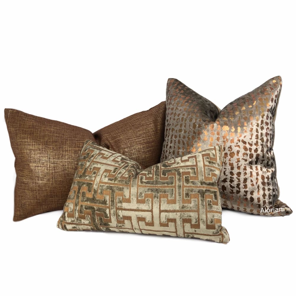 Matteo Taupe Brown & Copper Metallic Leopard Spot Pillow Cover - Aloriam