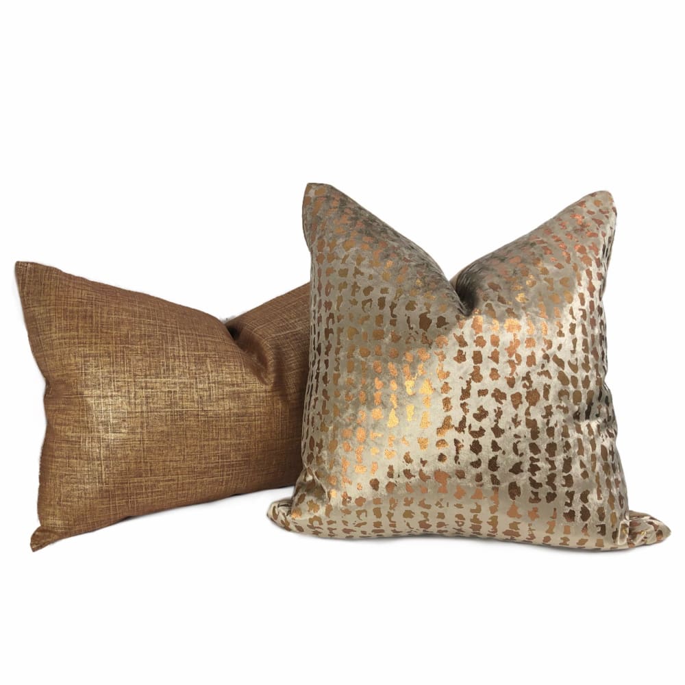 Matteo Taupe Brown & Copper Metallic Leopard Spot Pillow Cover - Aloriam