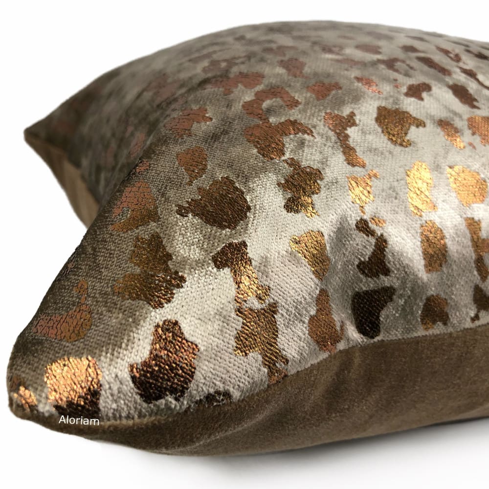 Matteo Taupe Brown & Copper Metallic Leopard Spot Pillow Cover - Aloriam