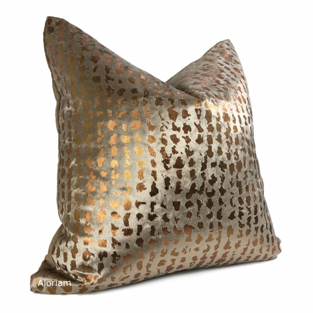 Matteo Taupe Brown & Copper Metallic Leopard Spot Pillow Cover - Aloriam