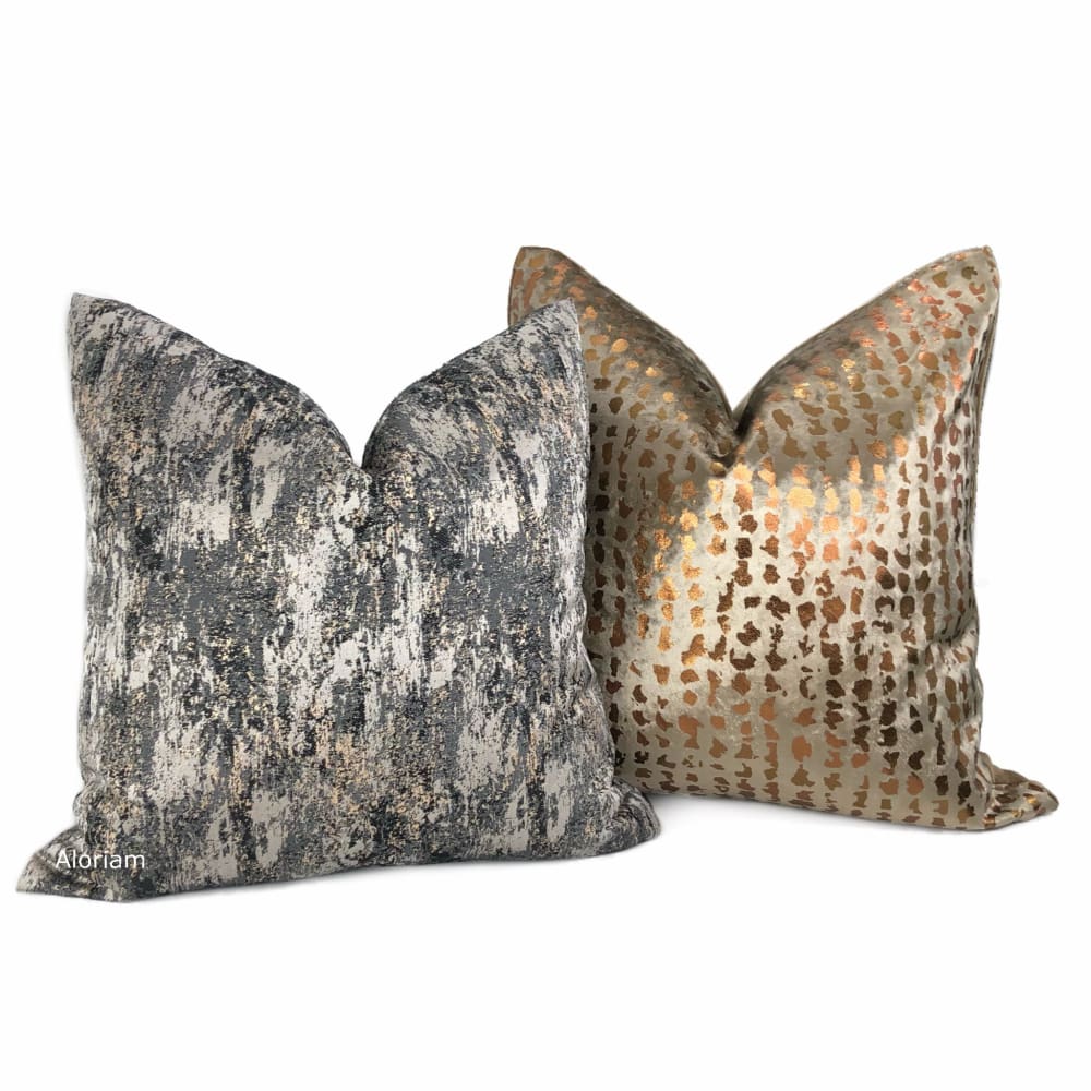 Matteo Taupe Brown & Copper Metallic Leopard Spot Pillow Cover - Aloriam