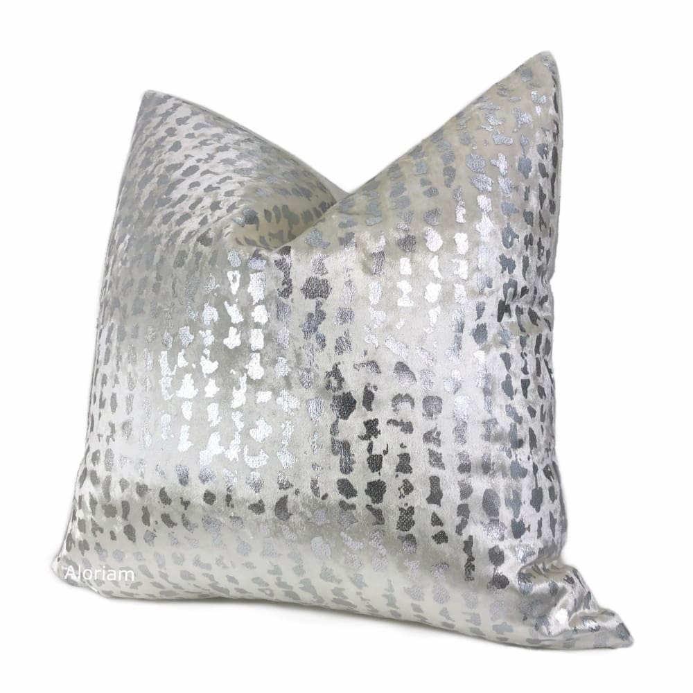 Matteo White & Silver Metallic Leopard Spot Pillow Cover - Aloriam