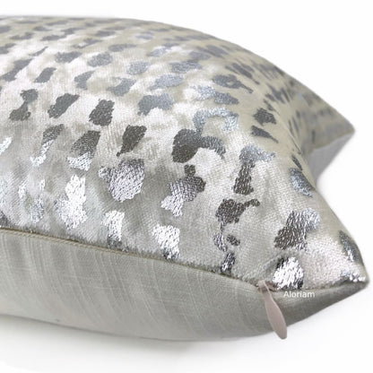 Matteo White & Silver Metallic Leopard Spot Pillow Cover - Aloriam