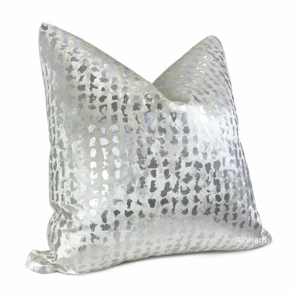 Matteo White & Silver Metallic Leopard Spot Pillow Cover - Aloriam