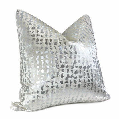 Matteo White & Silver Metallic Leopard Spot Pillow Cover - Aloriam