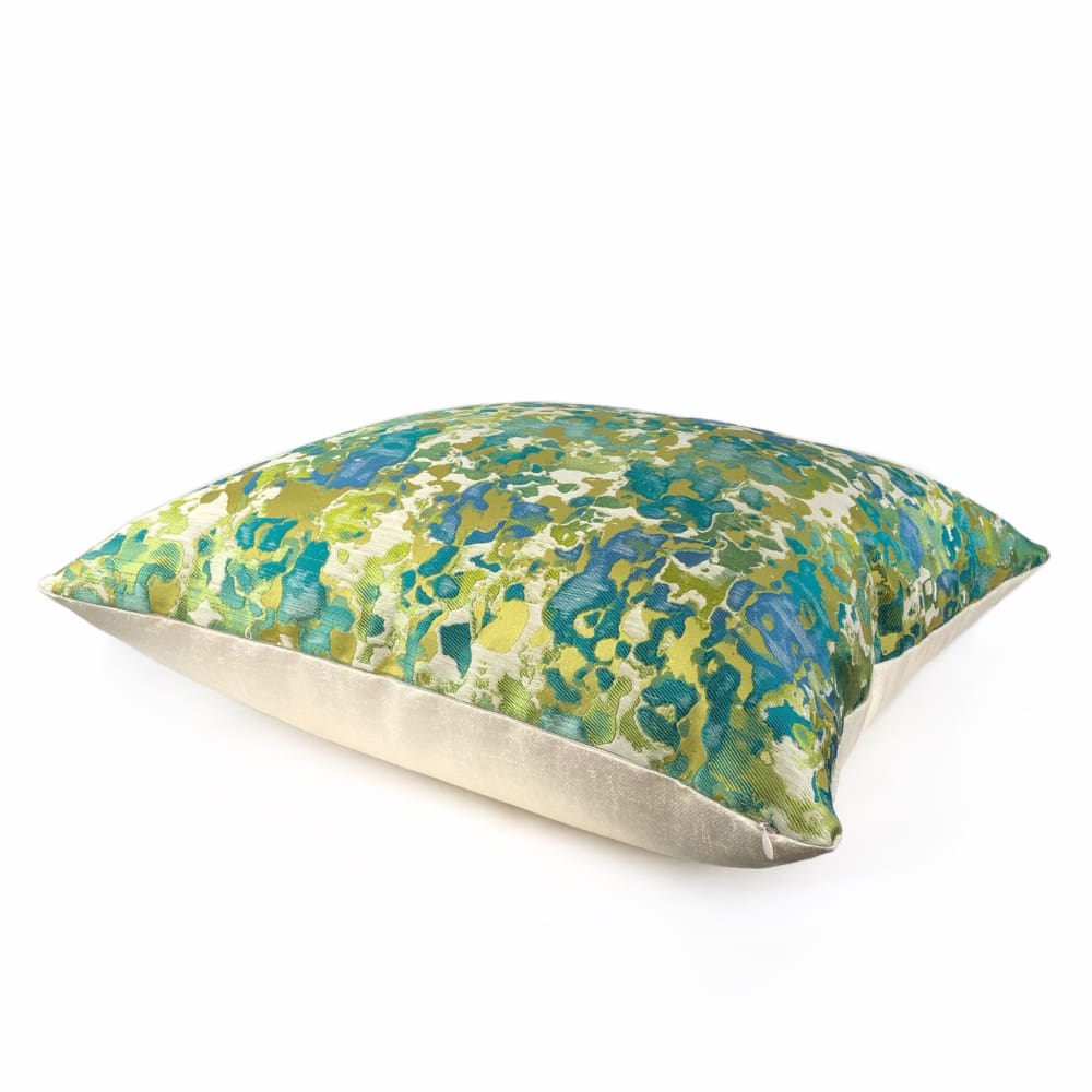 Maverick Turquoise Blue Chartreuse Silk Linen Abstract Pillow Cover - Aloriam