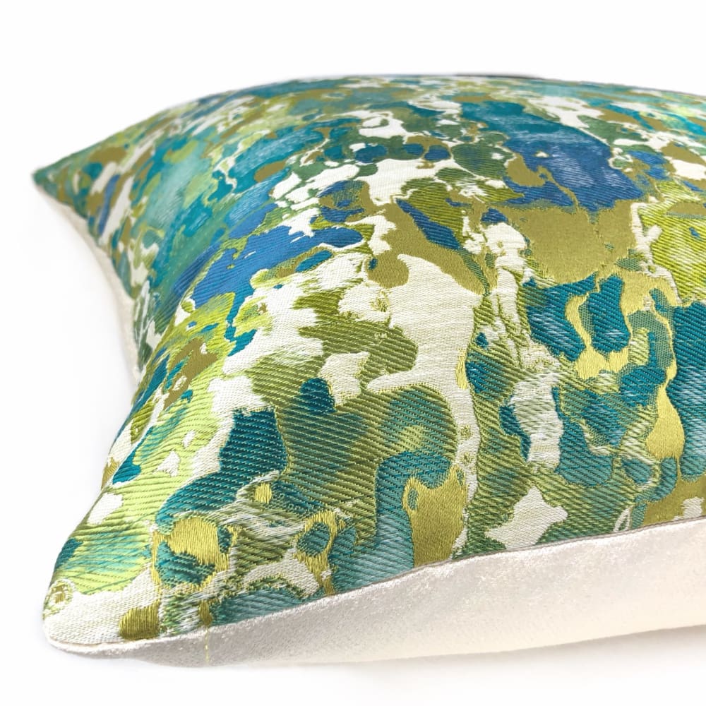 Maverick Turquoise Blue Chartreuse Silk Linen Abstract Pillow Cover - Aloriam