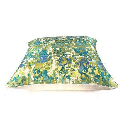 Maverick Turquoise Blue Chartreuse Silk Linen Abstract Pillow Cover - Aloriam