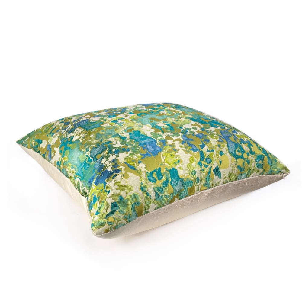 Maverick Turquoise Blue Chartreuse Silk Linen Abstract Pillow Cover - Aloriam