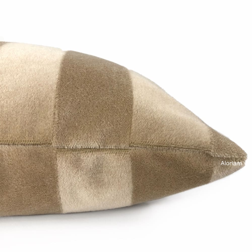 Mayfair Sand Beige Mohair Velvet Stripe Pillow Cover (Kravet Couture fabric) - Aloriam