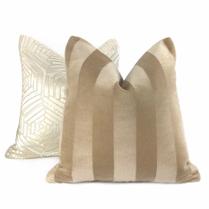 Mayfair Sand Beige Mohair Velvet Stripe Pillow Cover (Kravet Couture fabric) - Aloriam