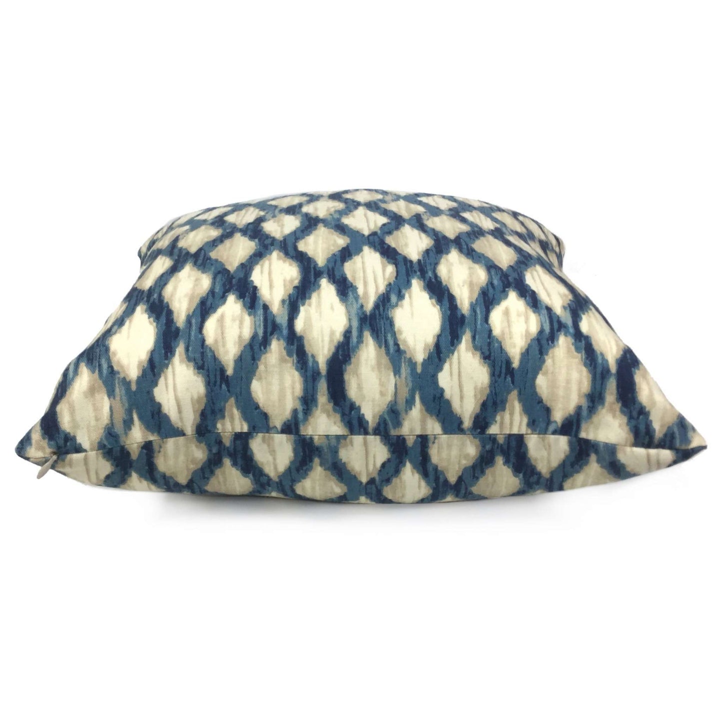 Meera Blue Beige Ikat Trellis Cotton Print Pillow Cover Cushion Pillow Case Euro Sham 16x16 18x18 20x20 22x22 24x24 26x26 28x28 Lumbar Pillow 12x18 12x20 12x24 14x20 16x26 by Aloriam