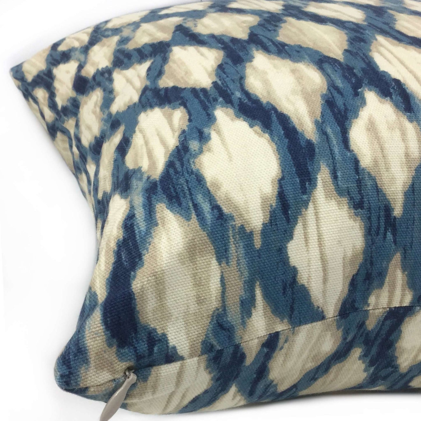 Meera Blue Beige Ikat Trellis Cotton Print Pillow Cover Cushion Pillow Case Euro Sham 16x16 18x18 20x20 22x22 24x24 26x26 28x28 Lumbar Pillow 12x18 12x20 12x24 14x20 16x26 by Aloriam