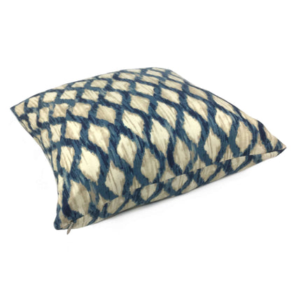 Meera Blue Beige Ikat Trellis Cotton Print Pillow Cover Cushion Pillow Case Euro Sham 16x16 18x18 20x20 22x22 24x24 26x26 28x28 Lumbar Pillow 12x18 12x20 12x24 14x20 16x26 by Aloriam