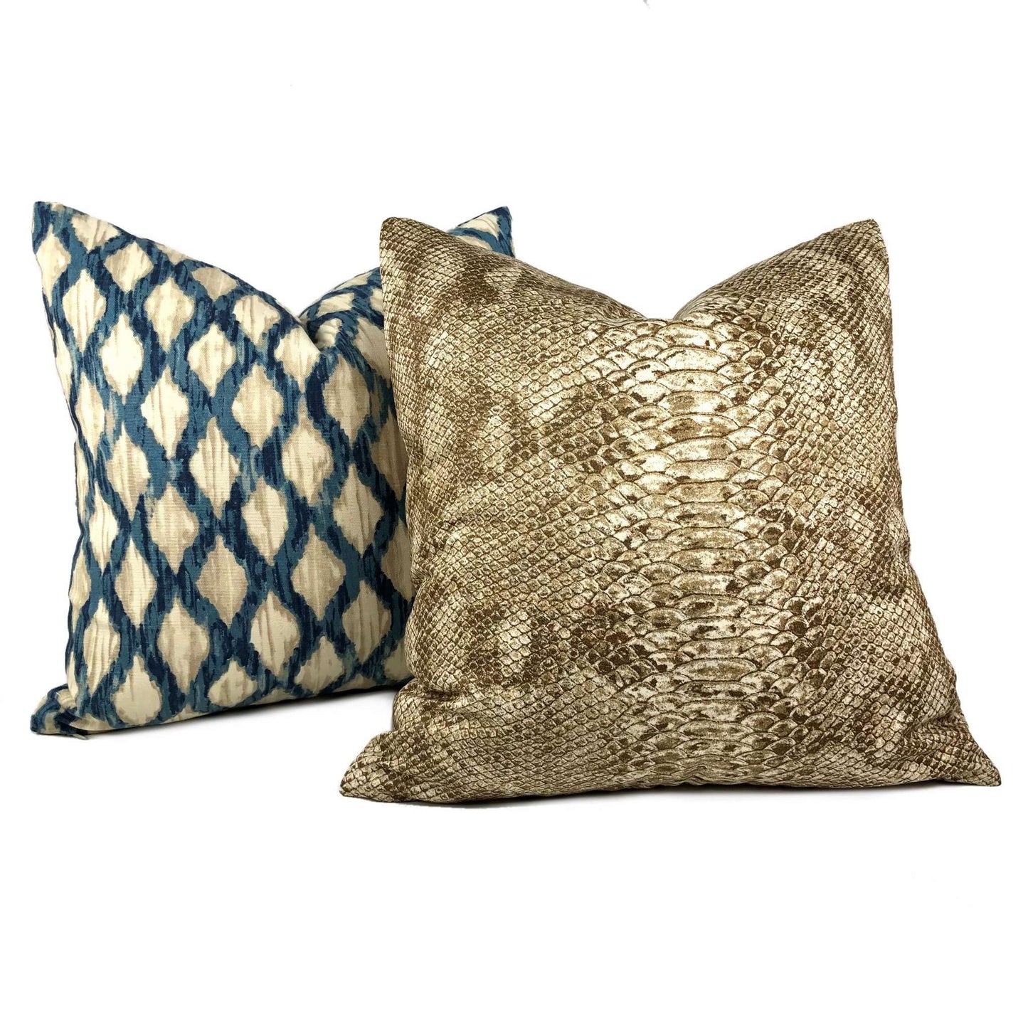 Meera Blue Beige Ikat Trellis Cotton Print Pillow Cover Cushion Pillow Case Euro Sham 16x16 18x18 20x20 22x22 24x24 26x26 28x28 Lumbar Pillow 12x18 12x20 12x24 14x20 16x26 by Aloriam