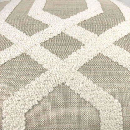 Merritt Cream & Tan Boucle Embroidered Geometric Lattice Pillow Cover - Aloriam