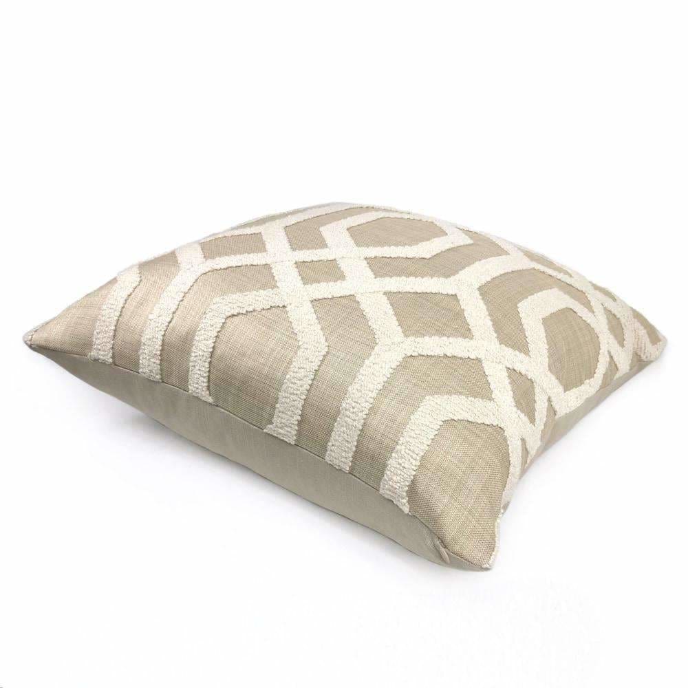 Merritt Cream & Tan Boucle Embroidered Geometric Lattice Pillow Cover - Aloriam