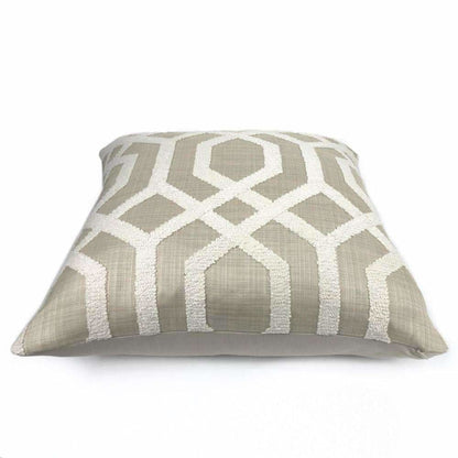 Merritt Cream & Tan Boucle Embroidered Geometric Lattice Pillow Cover - Aloriam