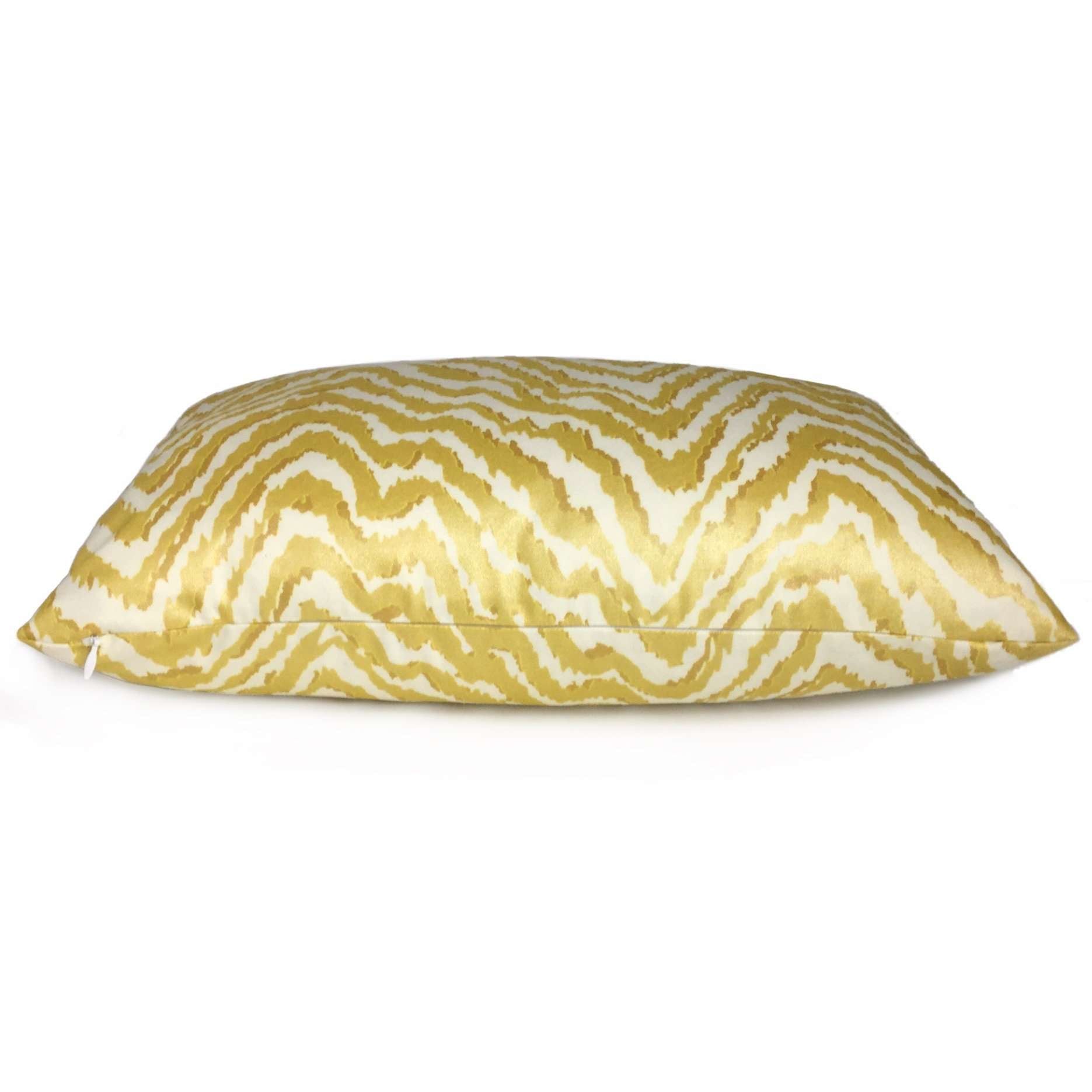 Metallic Gold Cream Animal Stripes Cotton Print Cushion Cover